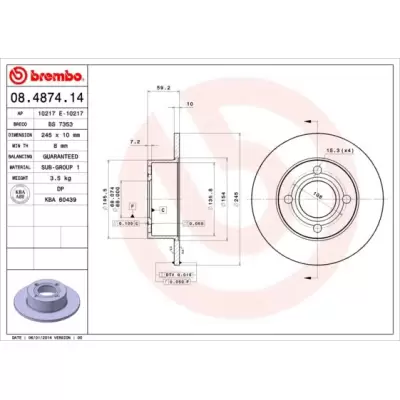 Tarcze hamulcowe BREMBO 08.4874.14
