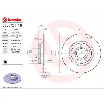 Tarcze hamulcowe BREMBO 08.6751.10