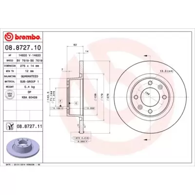 Tarcze hamulcowe BREMBO 08.8727.11