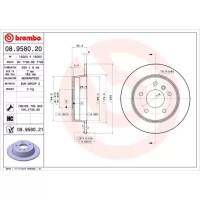 Tarcze hamulcowe BREMBO 08.9580.21