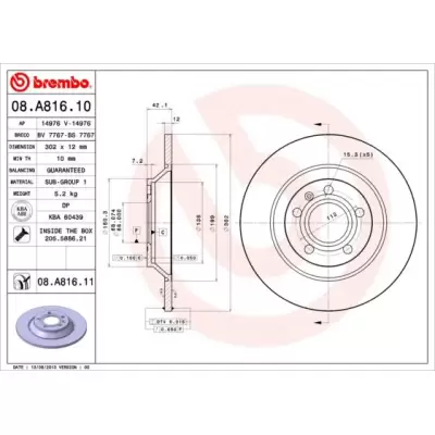 Tarcze hamulcowe BREMBO 08.A816.11