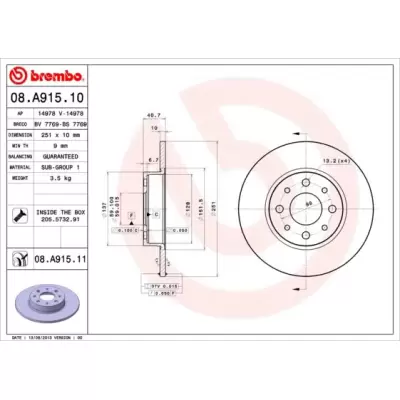 Tarcze hamulcowe BREMBO 08.A915.10