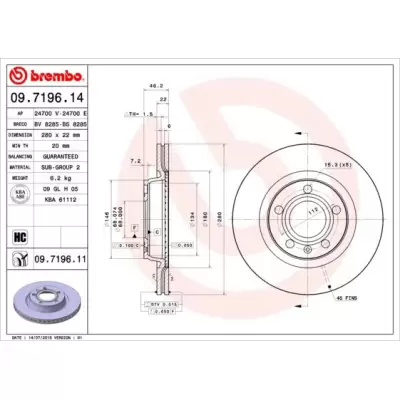 Tarcze hamulcowe BREMBO 09.7196.14
