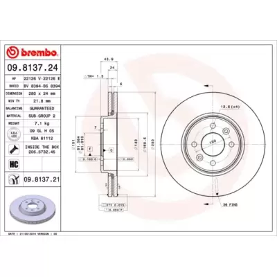 Tarcze hamulcowe BREMBO 09.8137.21