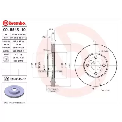 Tarcze hamulcowe BREMBO 09.8545.11