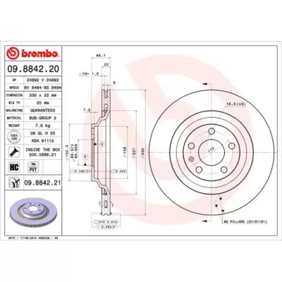 Tarcze hamulcowe BREMBO 09.8842.21