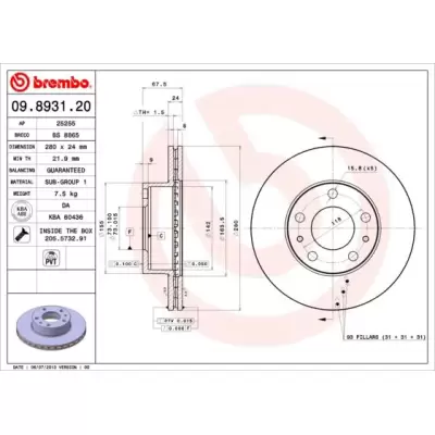 Tarcze hamulcowe BREMBO 09.8931.21