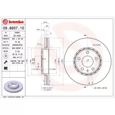 Tarcze hamulcowe BREMBO 09.8937.11