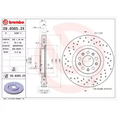 Tarcze hamulcowe BREMBO 09.9365.2X