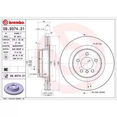 Tarcze hamulcowe BREMBO 09.9374.21