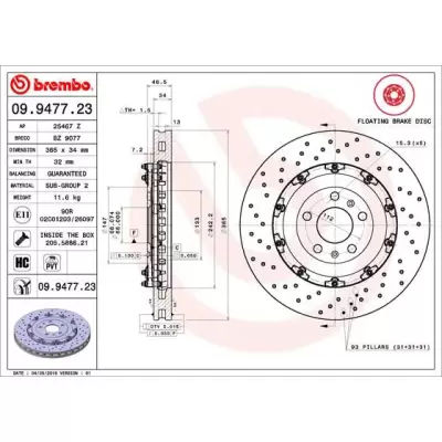 Tarcze hamulcowe BREMBO 09.9477.23