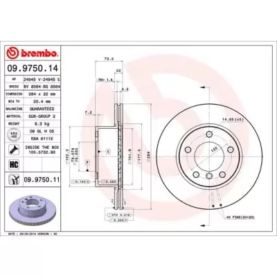 Tarcze hamulcowe BREMBO 09.9750.11
