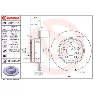 Tarcze hamulcowe BREMBO 09.9925.11