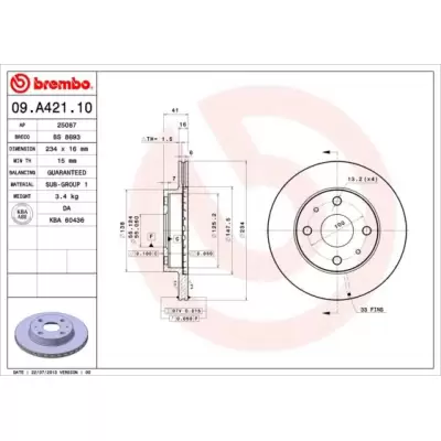 Tarcze hamulcowe BREMBO 09.A421.10