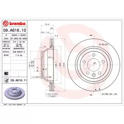 Tarcze hamulcowe BREMBO 09.A616.11