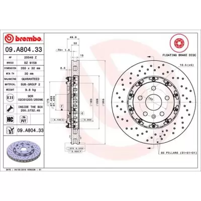 Tarcze hamulcowe BREMBO 09.A804.33