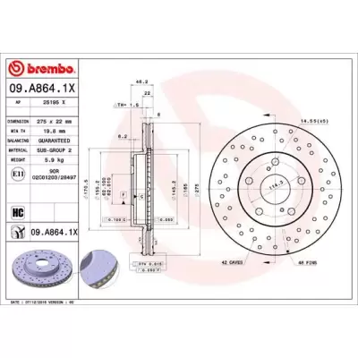 Tarcze hamulcowe BREMBO 09.A864.1X
