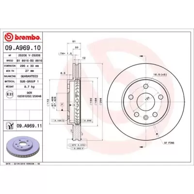 Tarcze hamulcowe BREMBO 09.A969.11