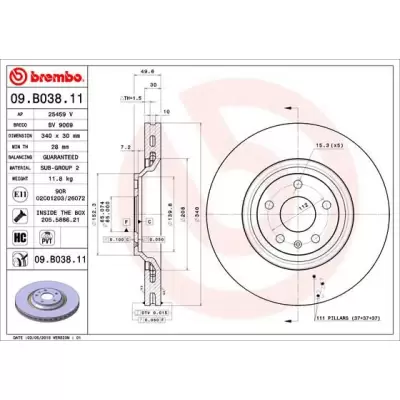 Tarcze hamulcowe BREMBO 09.B038.11