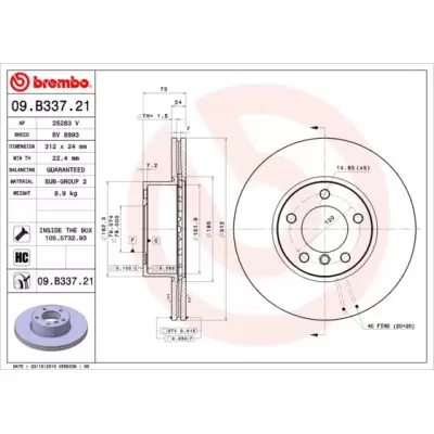 Tarcze hamulcowe BREMBO 09.B337.21